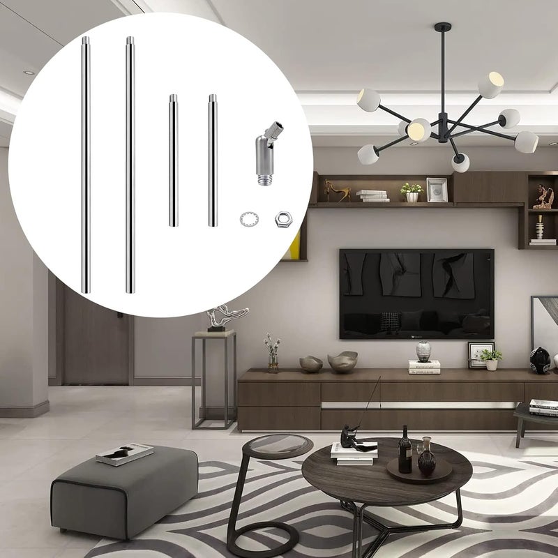 ECUDIS Pendant Stem Extension Rod Kit 3/8 Threaded Downrods with 180 Degrees Ceiling Sloped Adapter Washers and Nut for Lighting Fixture, Brushed Nickel, 12 Inch and 6 Inch - Image 5